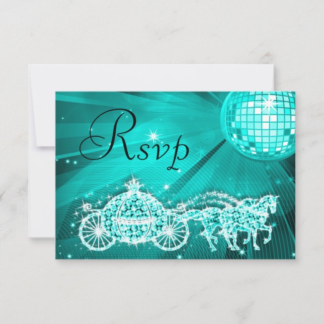 Princess Coach & Horses & Disco Ball RSVP (Front)