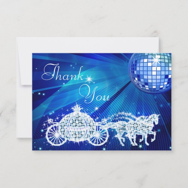 Princess Coach & Horses & Disco Ball Thank You Card (Front)