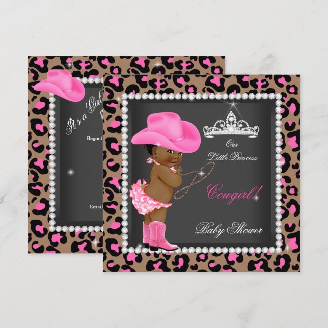 Princess Cowgirl Baby Shower Pink Brown Ethnic Invitation (Front/Back)