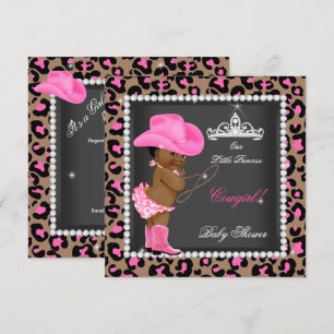 Princess Cowgirl Baby Shower Pink Brown Ethnic Invitation