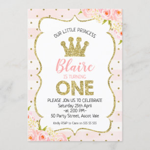 Princess Crown 1st Birthday Invitation