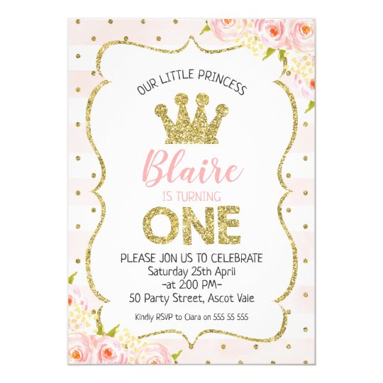 Princess Crown 1st Birthday Invitation | Zazzle.co.uk