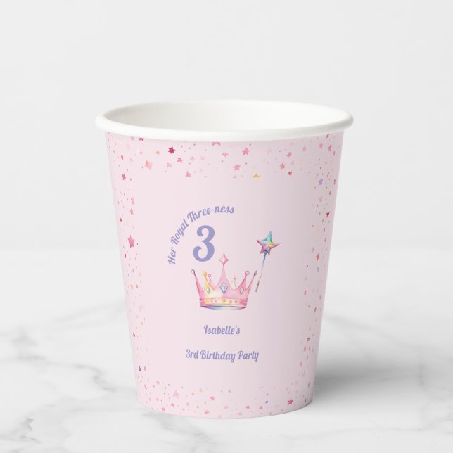 Princess Crown 3rd Birthday Royal Threeness Paper Cups (Front)