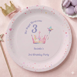Princess Crown 3rd Birthday Royal Threeness Paper Plate