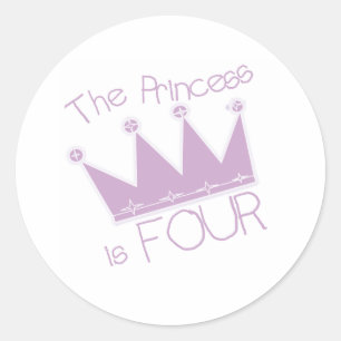 Princess Crown 4th Birthday Classic Round Sticker