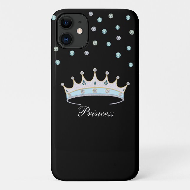 Princess crown and gems confetti on black Case-Mate iPhone case (Back)
