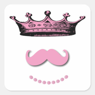 Princess Crown and Moustache Square Sticker
