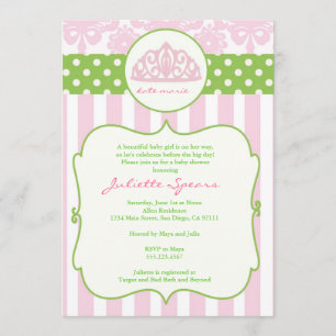 Princess Crown Baby Shower Invitations Pink Green