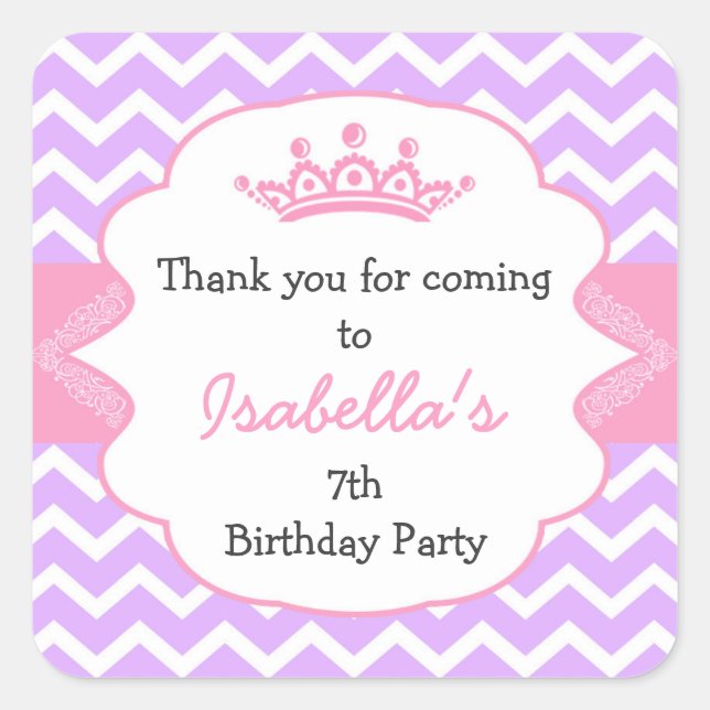 Princess Crown Birthday party favour stickers (Front)