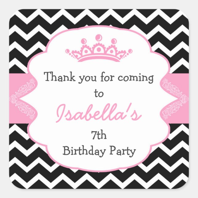 Princess Crown Birthday party favour stickers (Front)