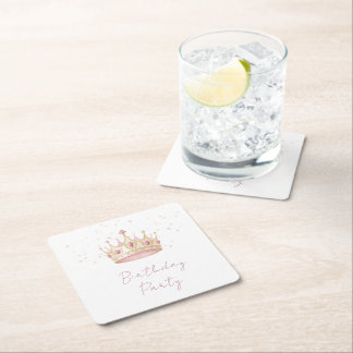 Princess Crown Birthday Party Square Paper Coaster