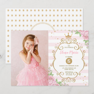 Princess Crown Birthday Pink Gold Floral Party Invitation
