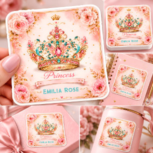 Princess Crown Birthday Square Sticker
