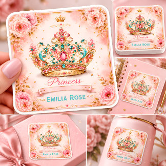 Princess Crown Birthday Square Sticker