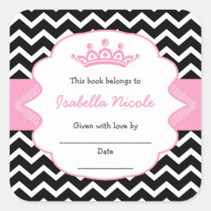 Princess Crown Bookplates / girl baby shower Square Sticker