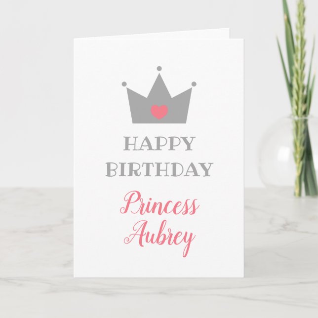 Princess Crown - Calligraphy Name - Happy Birthday Card (Front)