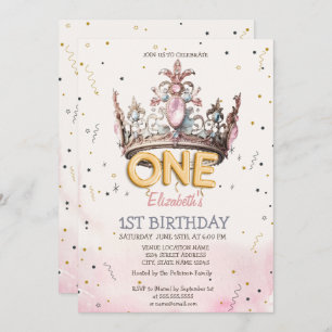 Princess Crown Fairytale 1st Birthday Invitation