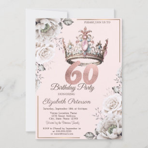 Princess Crown Floral 60th Birthday Party Invitation