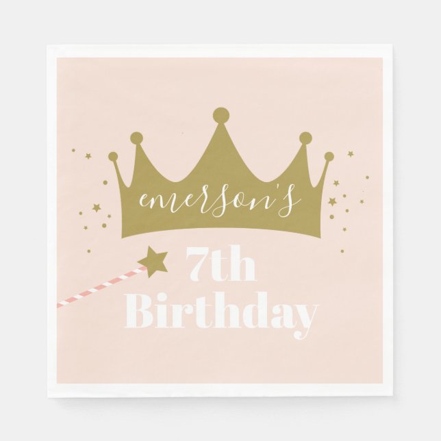 Princess crown girls birthday party napkin (Front)