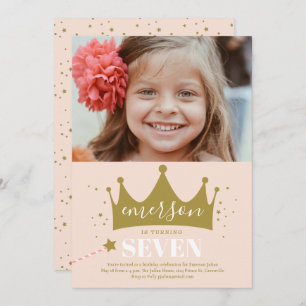 Princess crown girls photo birthday party invitation