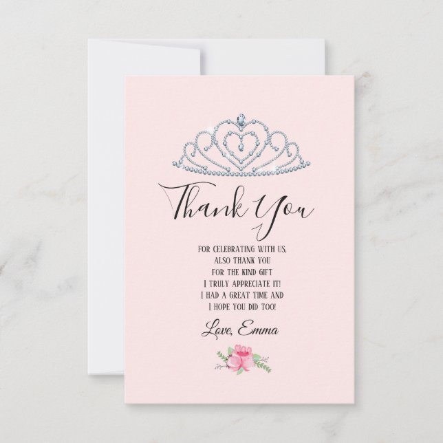 princess, crown, glitter crown,  thank you card (Front)
