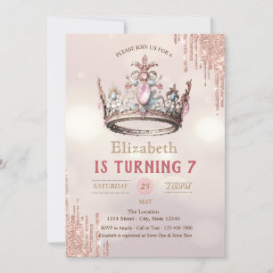 Princess Crown Glitter Drips Bokeh Birthday Invitation