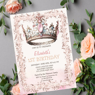 Princess Crown Glitter Frame Birthday Invitation