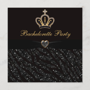 Princess Crown Heart & Zebra Glitter Bachelorette Invitation