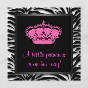 Princess Crown Hot Pink Zebra Baby Girl Shower Invitation