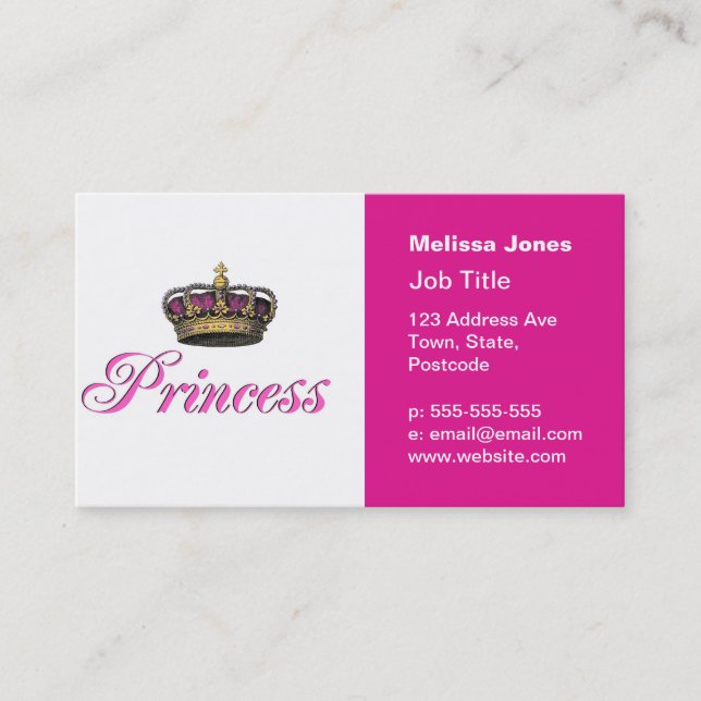 Princess crown in hot pink business card (Front)