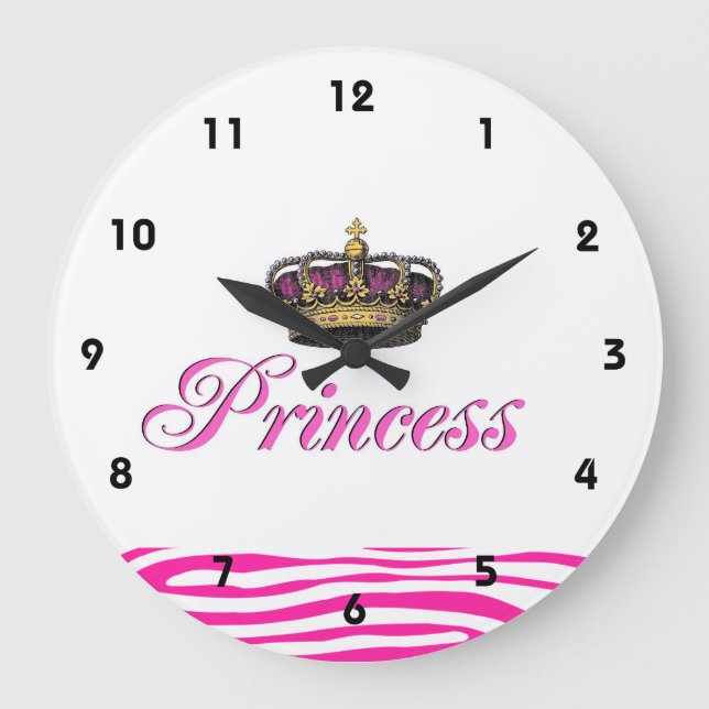 Princess crown in hot pink large clock (Front)