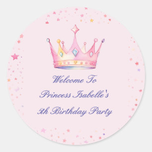 Princess Crown Pastel Pink Little Girl Birthday Classic Round Sticker