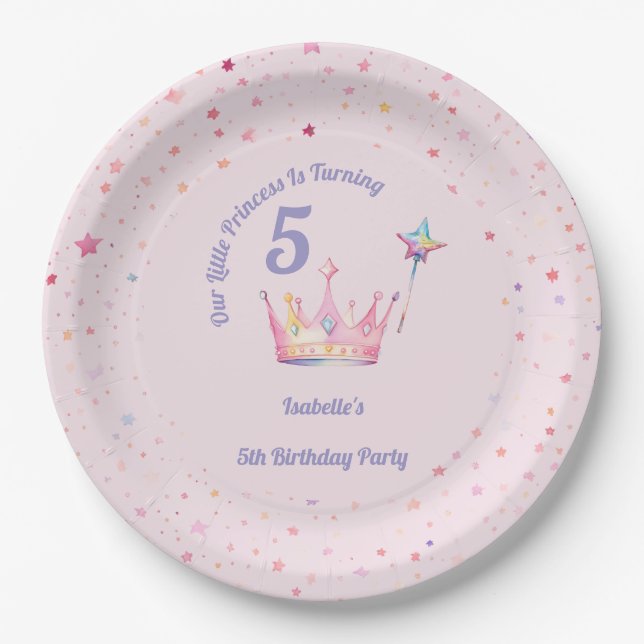 Princess Crown Pastel Pink Little Girl  Birthday Paper Plate (Front)