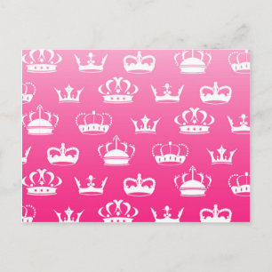Princess crown pattern with pink gradient postcard