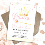 Princess Crown Pink 1st Girl Birthday  Invitation<br><div class="desc">Cute watercolor Princess Crown with wand Birthday watercolor artwork.  Children's Princess birthday theme. Easy to personalise. Also available as a digital download!</div>