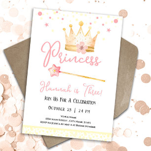 Princess Crown Pink 3rd Girl Birthday  Invitation
