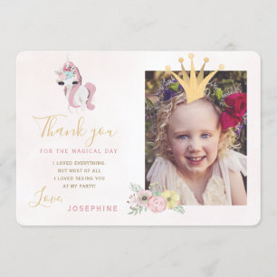 Princess crown pink and gold girl photo thank you invitation