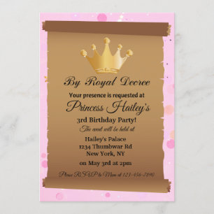 Princess Crown Pink Birthday Invitation