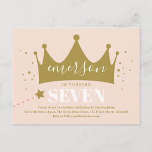 Princess crown pink birthday party invitation postcard