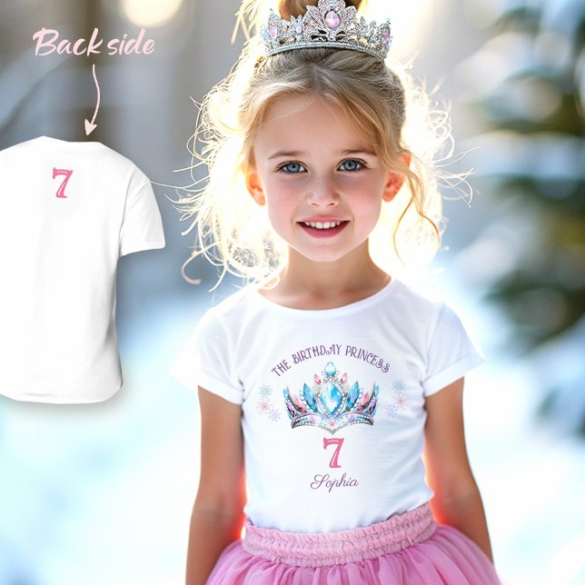 Princess Crown Pink Blue Purple Birthday Girl Name T-Shirt (Princess Crown Pink Blue Purple Birthday Girl Name T-Shirt)