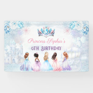 Princess Crown Pink Blue Winter Girl Birthday Banner
