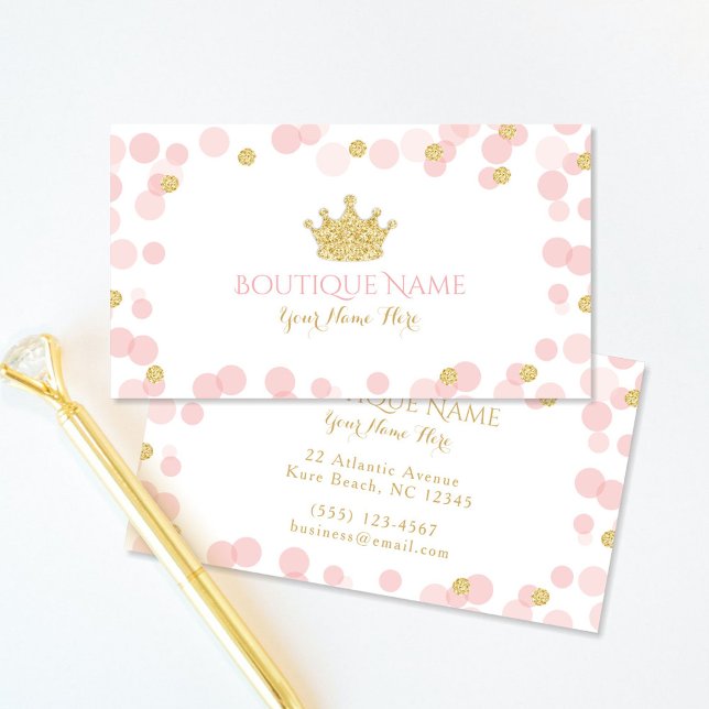 Princess Crown Pink Gold Boutique Business Card (Creator Uploaded)