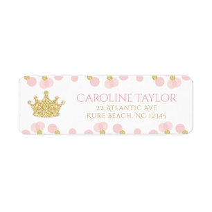 Princess Crown Pink Gold Glitter Dots Address