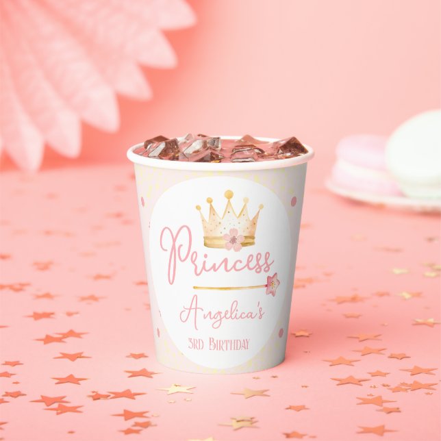 Princess Crown Pink Little Girl Birthday  Paper Cups (Insitu)
