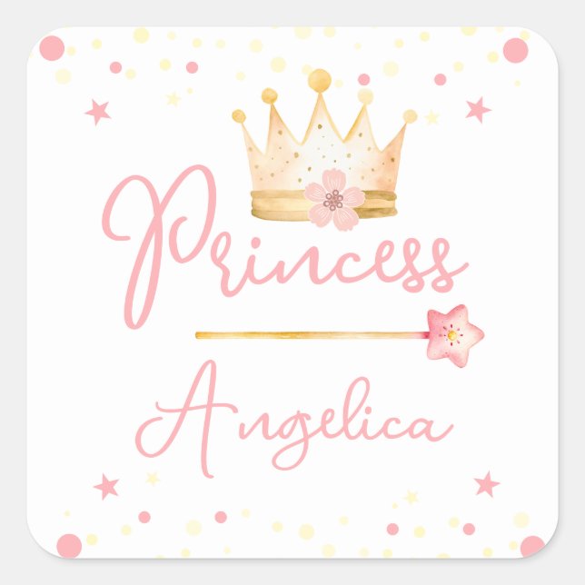 Princess Crown Pink Little Girl Birthday  Square Sticker (Front)
