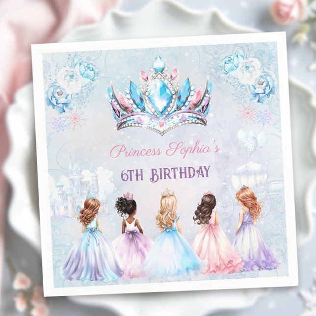 Princess Crown Pink Purple Winter Girl Birthday Napkin (Princess Crown Pink Purple Winter Girl Birthday Napkins)