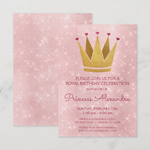 Princess Crown Pink - Rose Gold Birthday Invitation