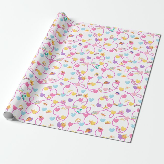 princess crown pink wrapping paper (Unrolled)