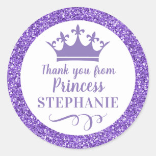 Princess Crown Purple Thank You Favour  Classic Round Sticker