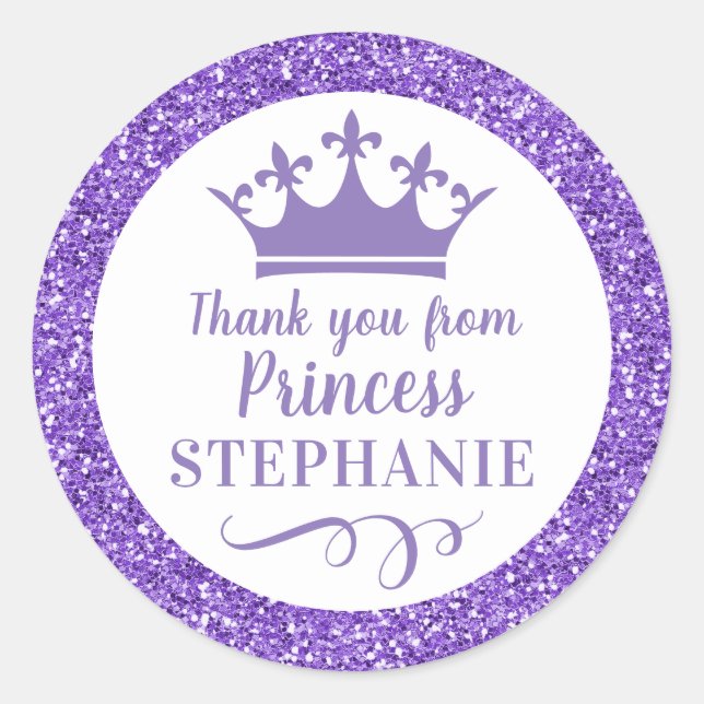 Princess Crown Purple Thank You Favour  Classic Round Sticker (Front)